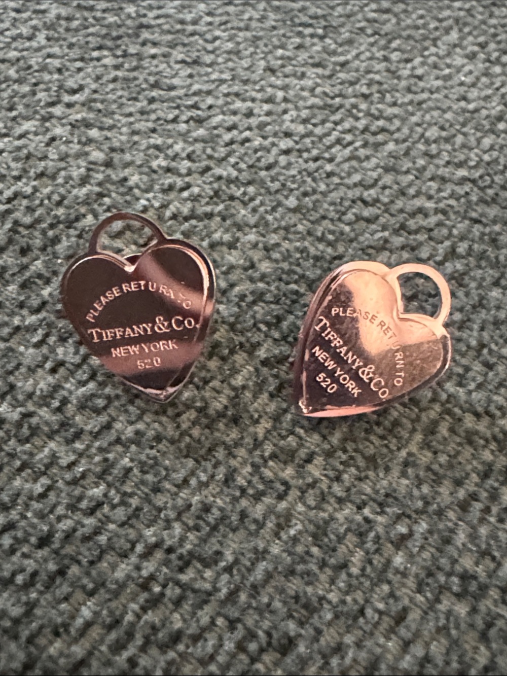 Rose Gold Heart Tag Charms, Pair